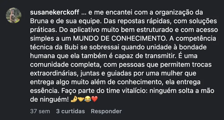 Comentário de @susanekerckoff no Instagram