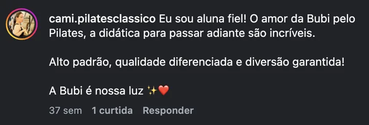 Comentário de @cami.pilatesclassico no Instagram