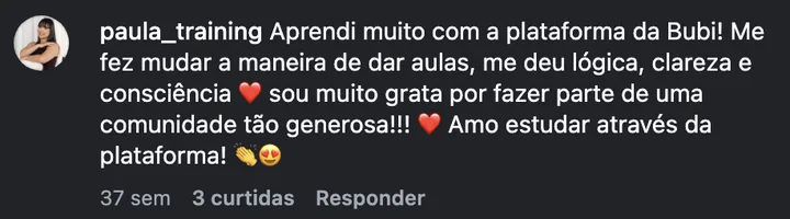 Comentário de @paula_training no Instagram