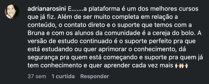 Comentário de @adrianarosini no Instagram