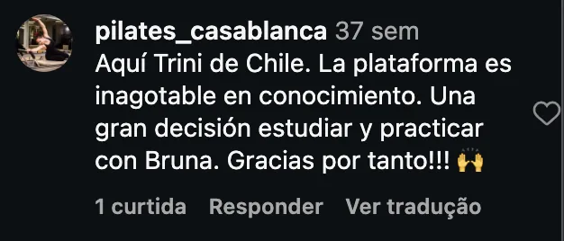 Comentário de @pilates_casablanca no Instagram