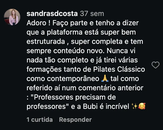 Comentário de @sandrasdcosta no Instagram